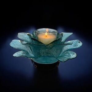 Teal Lotus Candle Holder